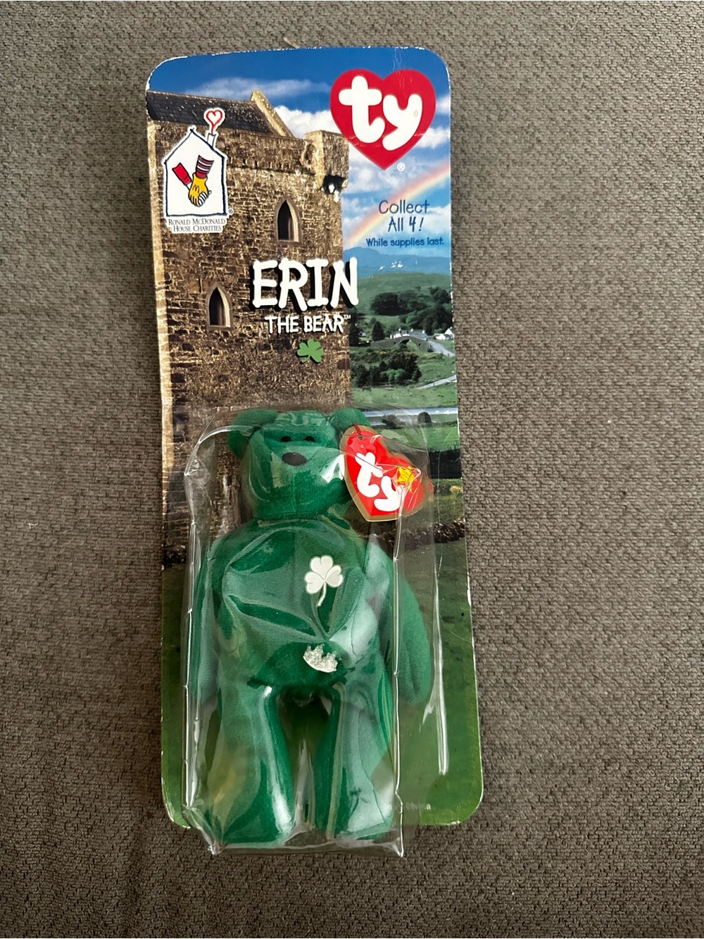 Ty Erin the Bear Green Plush Beanie Baby with Shamrock